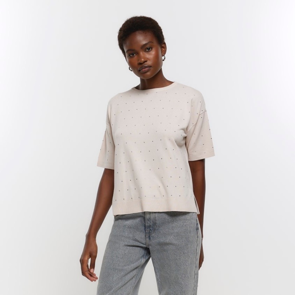 NWT EMBELLISHED RIVER ISLAND BEIGE  TOP SZ UK18 / US14 RETAIL $130